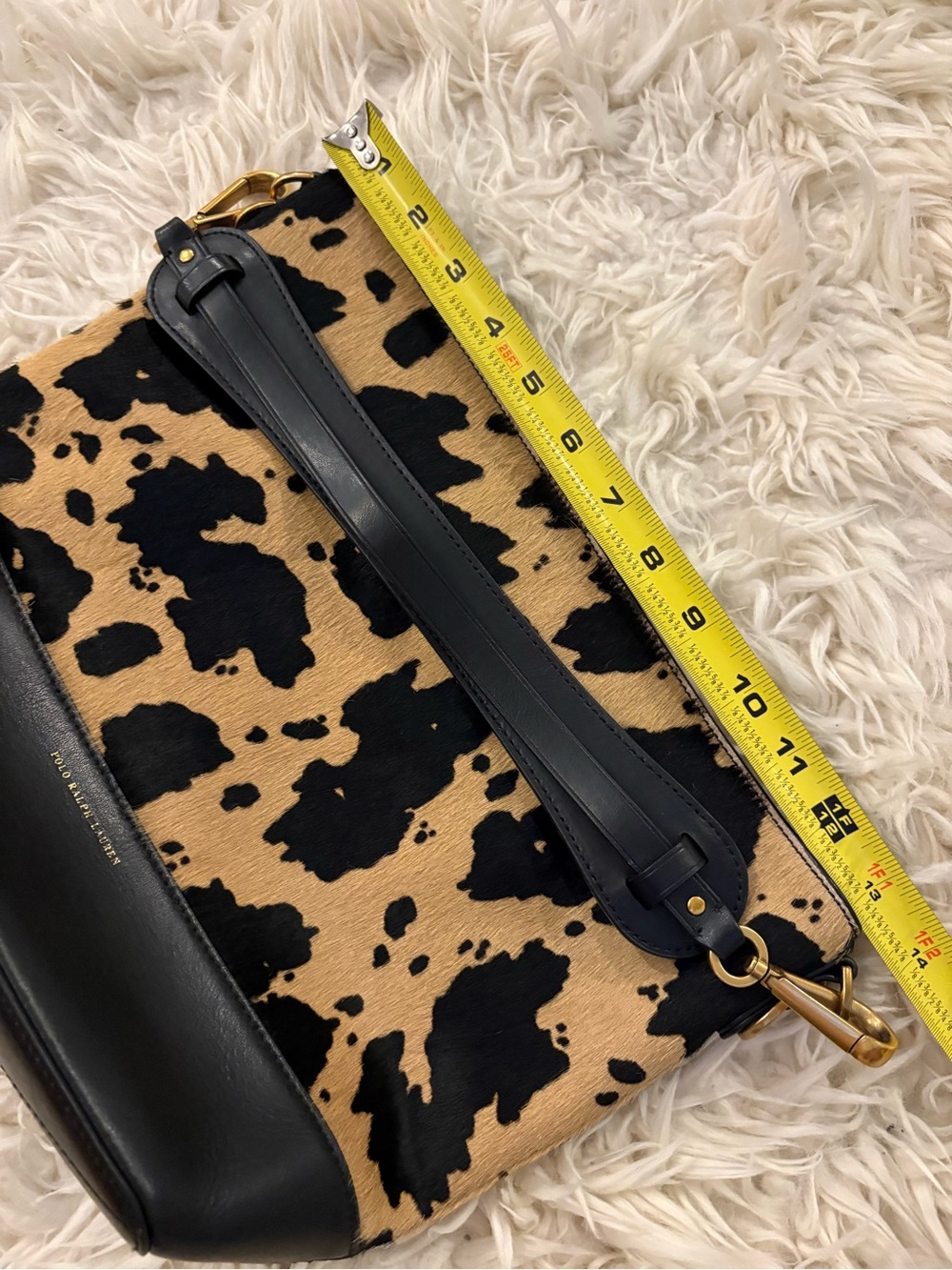 Ralph Lauren Small Hair Calf Bucket Bag Animal Print Purse Handbag Black Leather - Picture 13 of 16